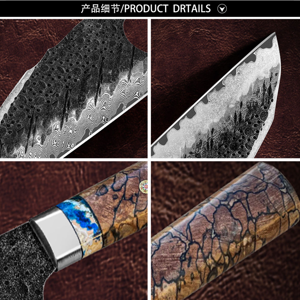 8.5 Inch Chinese Kitchen Butcher Knife,SKD11 Damascus Steel, Cured Stable Maple Burl +G10