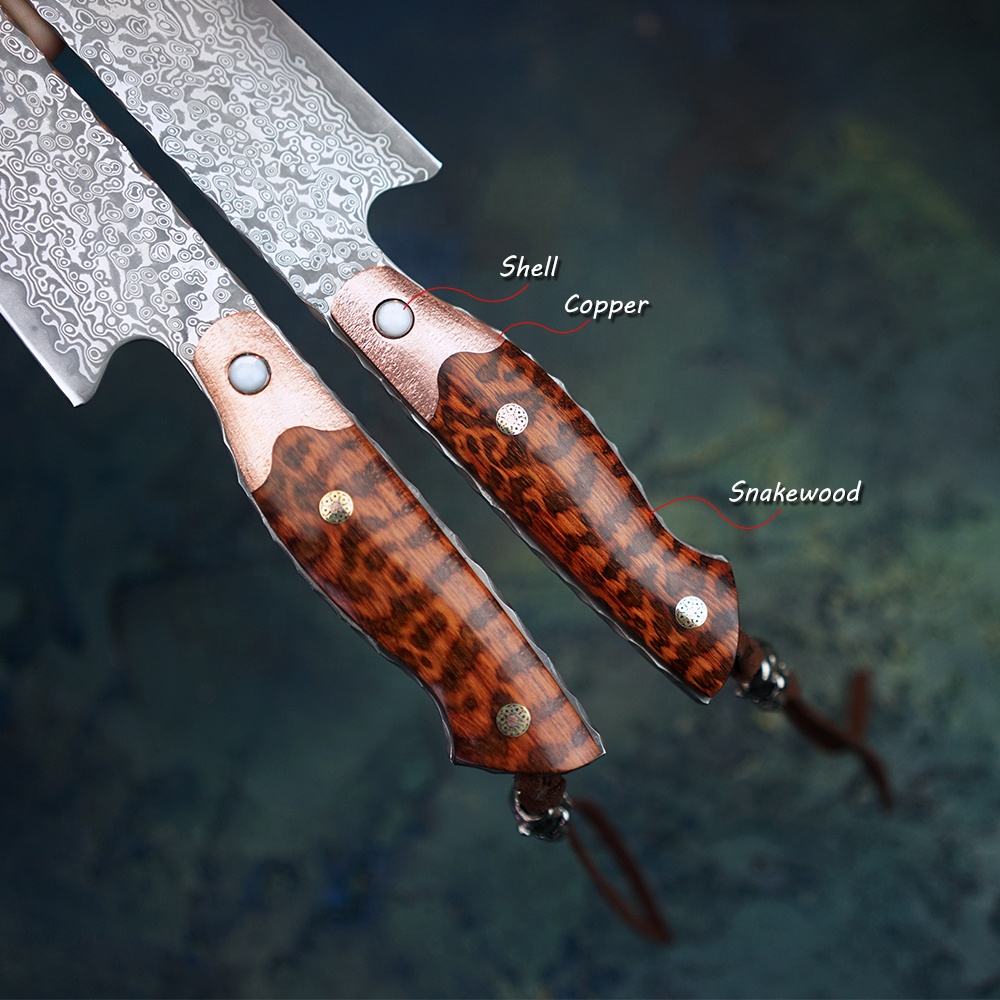 8 Inch Japanese Chef Knife,Hand Forged Damascus Steel Blade,Snakewood Handle