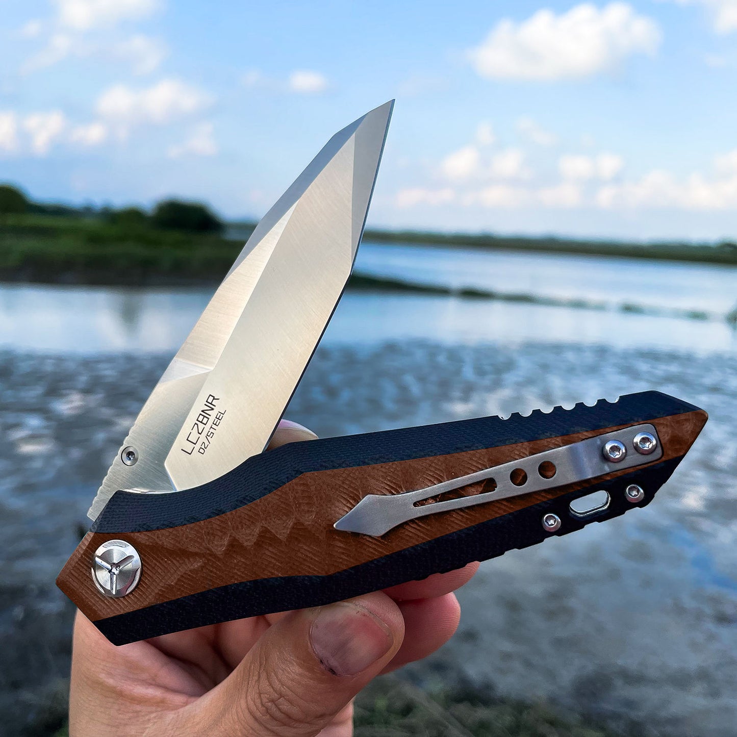 4in Outdoor Edc Folding Blade Knife, D2 Tool Steel Blade, Brown G10 Handle,Liner Lock