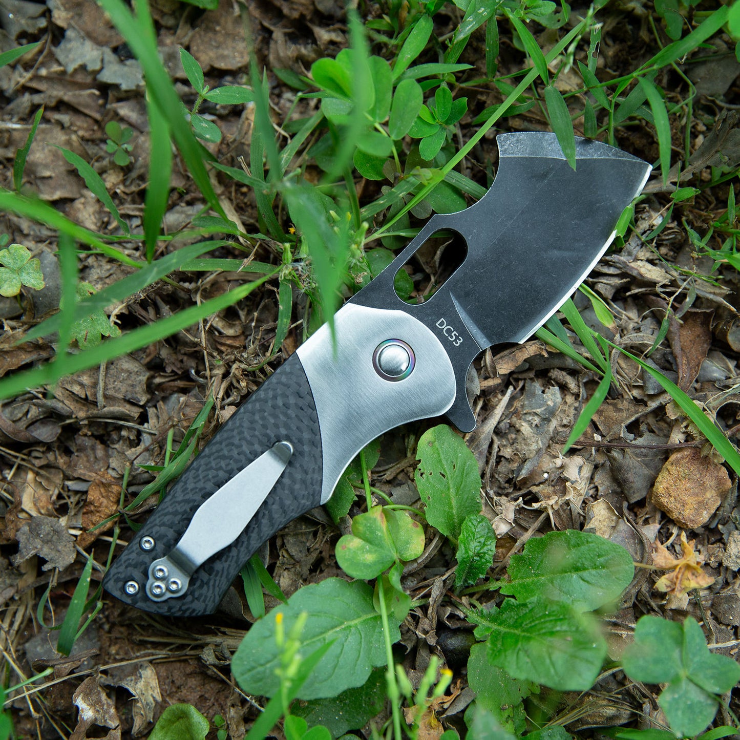 3 Inch Outdoor EDC Folding Pocket Knfie, DC53 Steel, Carbon Fiber Handle