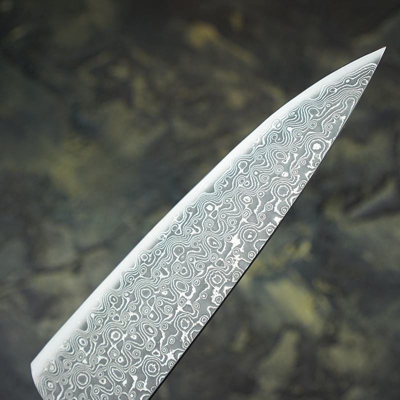 7.5 Inch Full Tang Damascus Steel Chef Knife,VG10 Steel Core, Acid Branch Wood