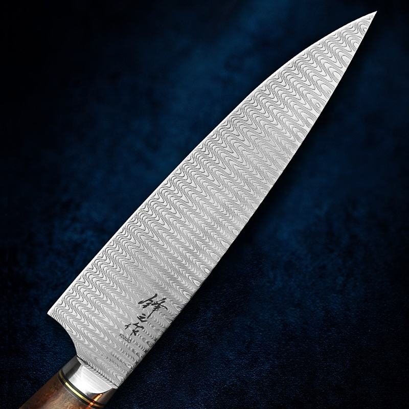 7.5 Inch Japanese Damascus Steel Chef Knife,VG10 Steel Core,Ironwood and Stabilized Wood Handle