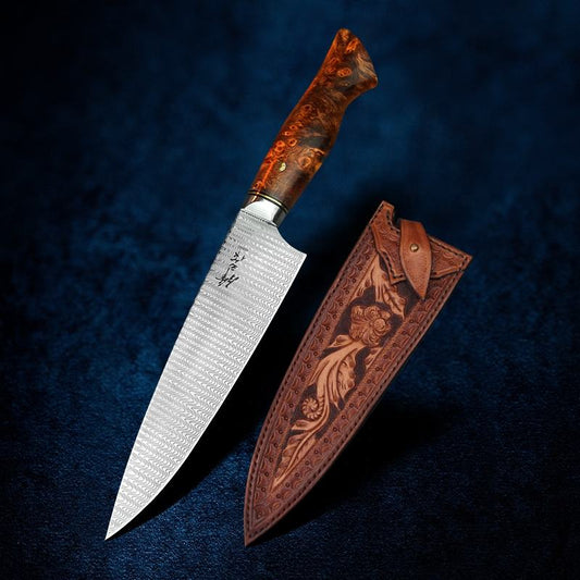 7.5 Inch Japanese Damascus Steel Chef Knife,VG10 Steel Core,Ironwood and Stabilized Wood Handle