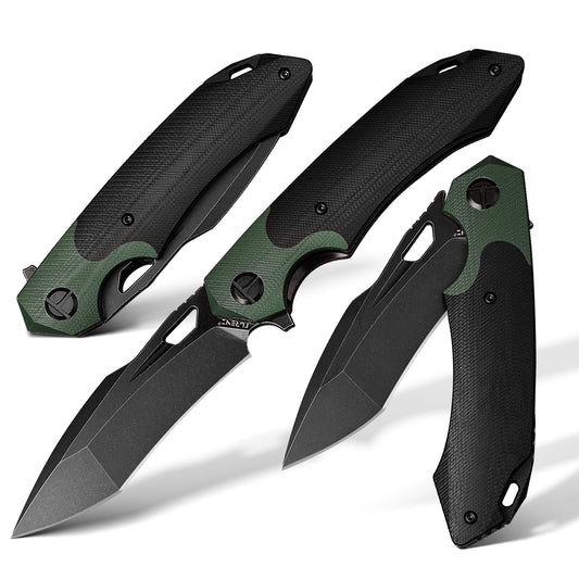 3.54Inch Outdoor Portable EDC Camping Pocket Knives,D2 Tool Steel Black Blade,G10 Handle